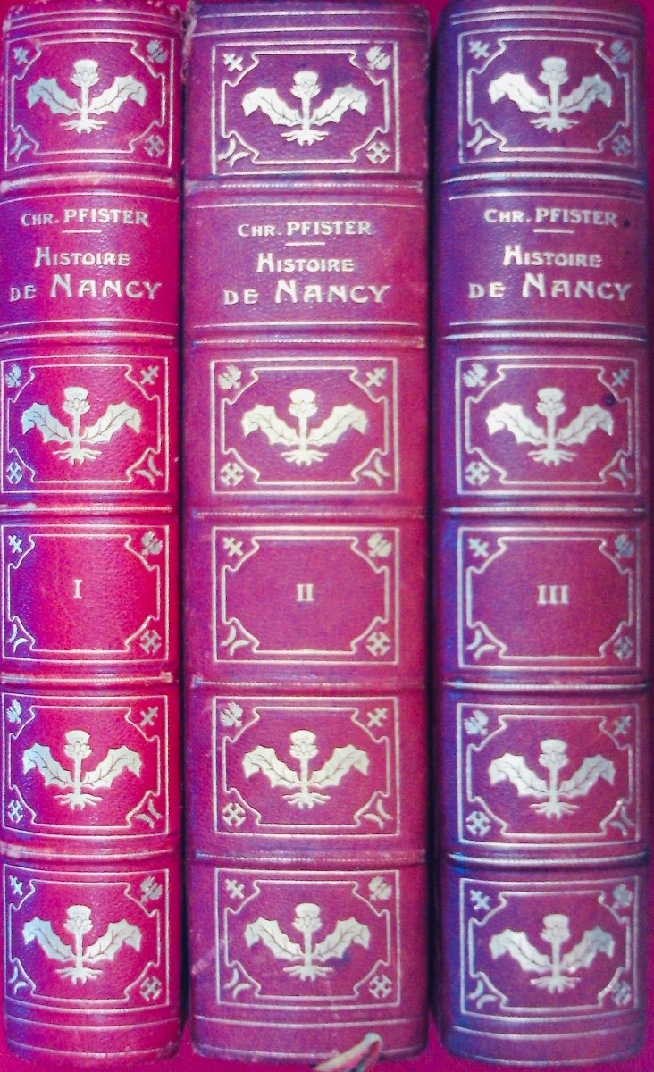 PFISTER - Histoire de Nancy. Berger-Levrault, 1902, en reliure d'éditeur aux toits de Nancy.-photo-2