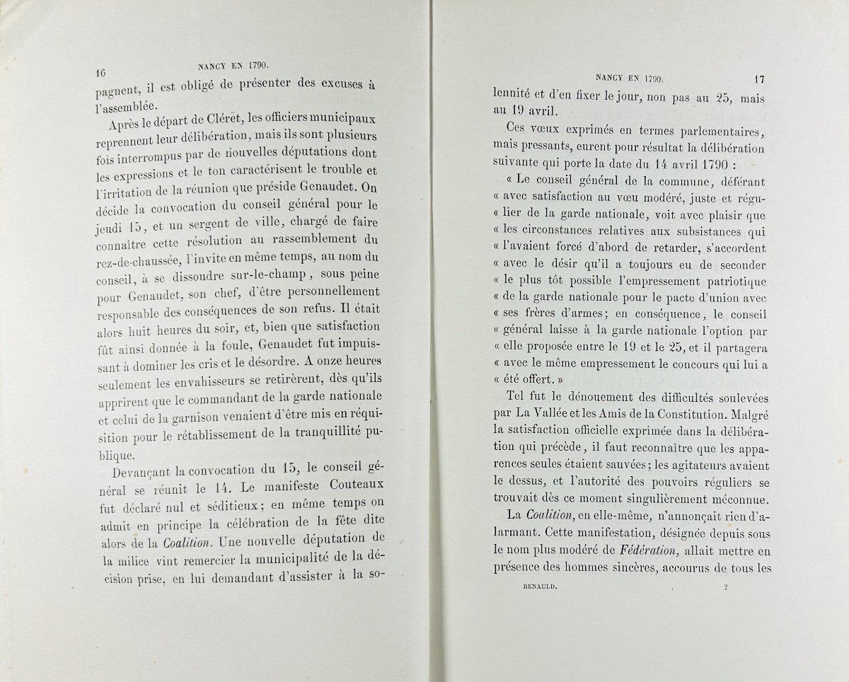 Renauld (jules) - Nancy In 1790, Historical Study. Lucien Wiener, Husson-lemoine. 1876, Paperback.-photo-1
