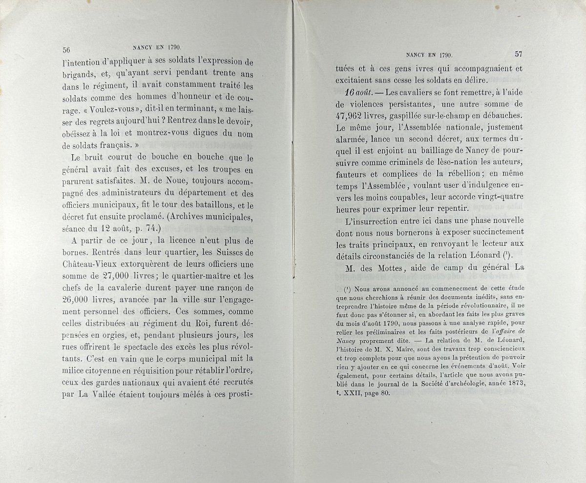 Renauld (jules) - Nancy In 1790, Historical Study. Lucien Wiener, Husson-lemoine. 1876, Paperback.-photo-4