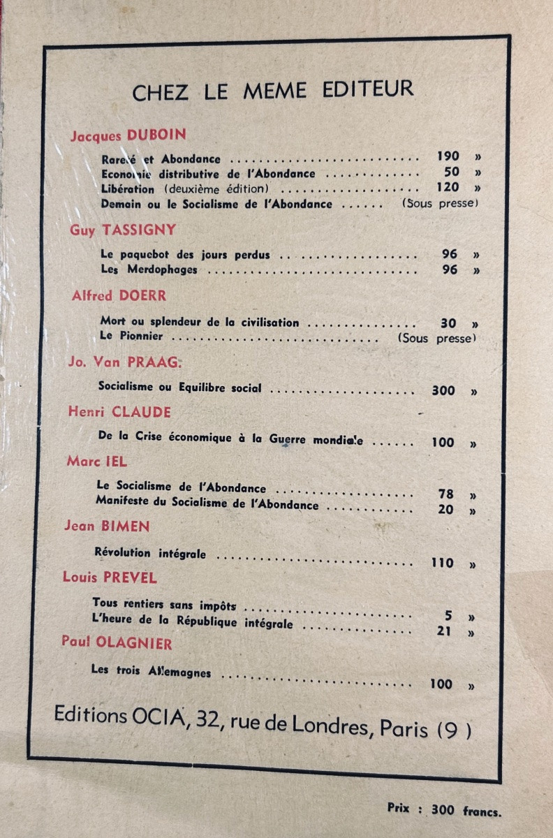 REYBAUD (Élysée) - L’économie qu'il nous faut. Marseille, Ocia Éditions, 1938. Broché, envoi.-photo-8
