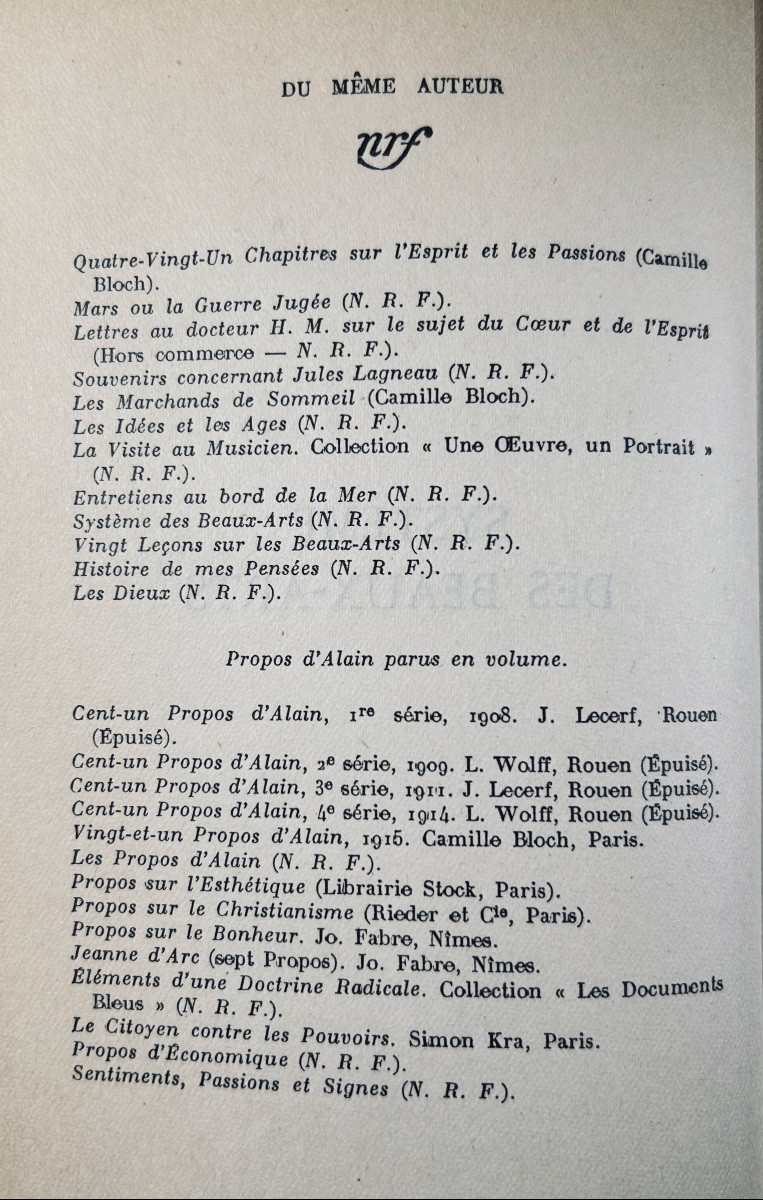 ALAIN - Système des beaux-arts. Paris, Éditions Gallimard, 1948, cartonnage Paul Bonet.-photo-1