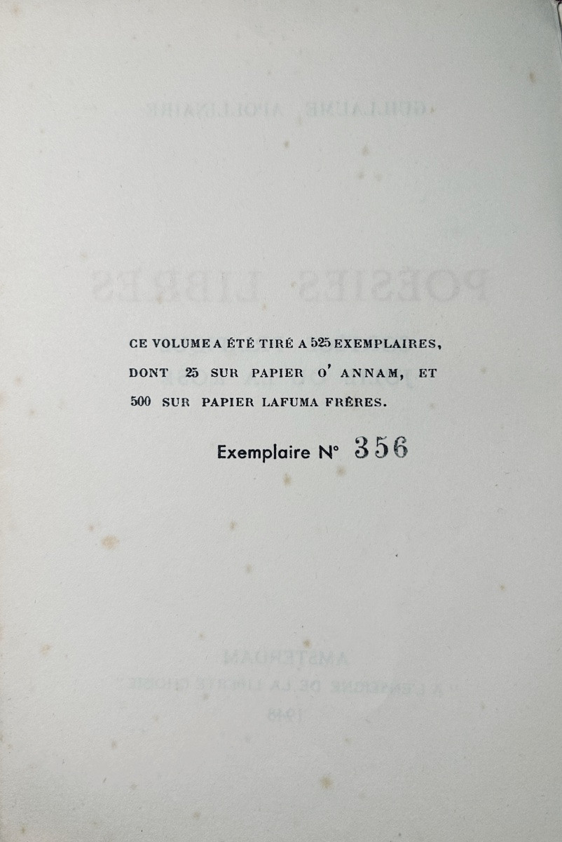 APOLLINAIRE (Guillaume) - Poèsies libres : Cortège priapique, Julie ou la rose. 1948, broché.-photo-3