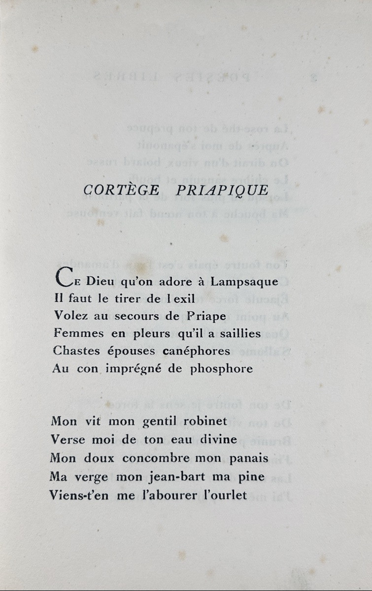 APOLLINAIRE (Guillaume) - Poèsies libres : Cortège priapique, Julie ou la rose. 1948, broché.-photo-4