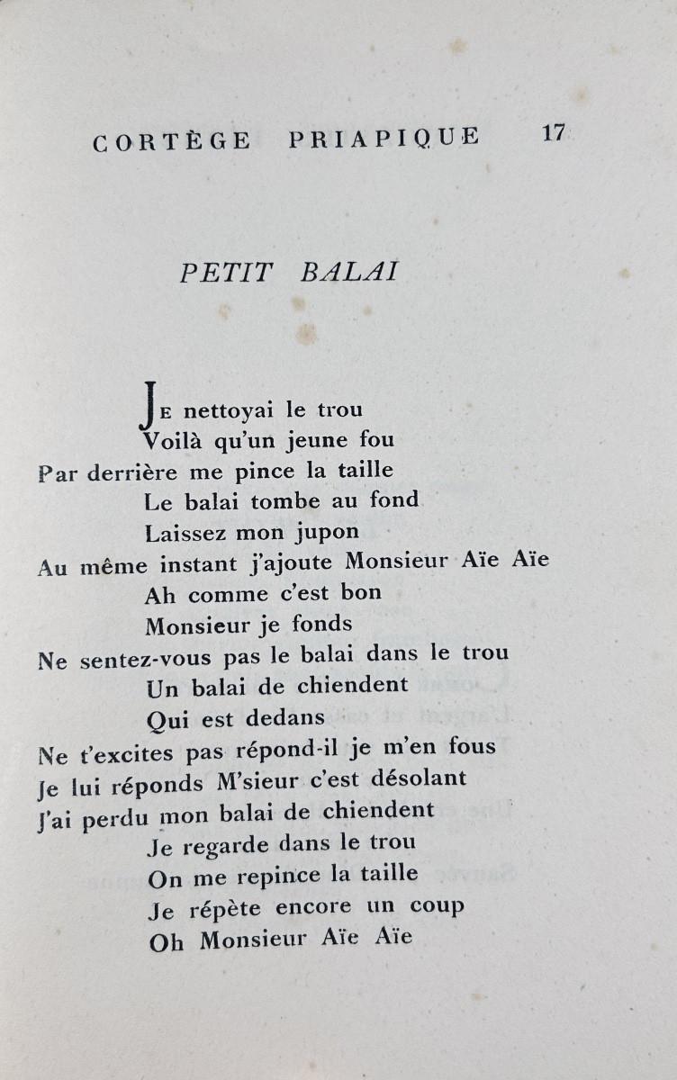 APOLLINAIRE (Guillaume) - Poèsies libres : Cortège priapique, Julie ou la rose. 1948, broché.-photo-8