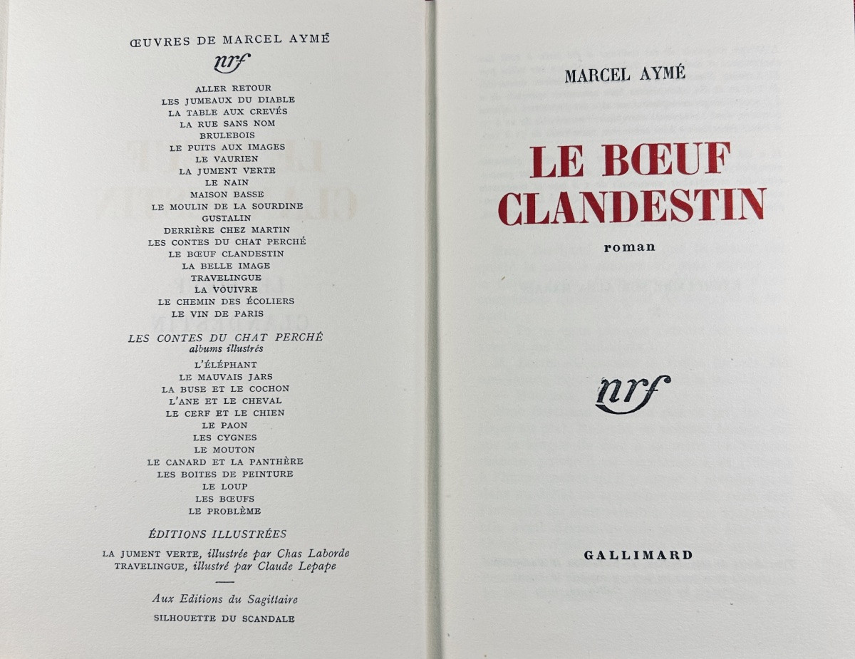 AYMÉ (Marcel) - Le boeuf clandestin. Gallimard, 1947, cartonnage de Paul Bonet, ex num.-photo-4