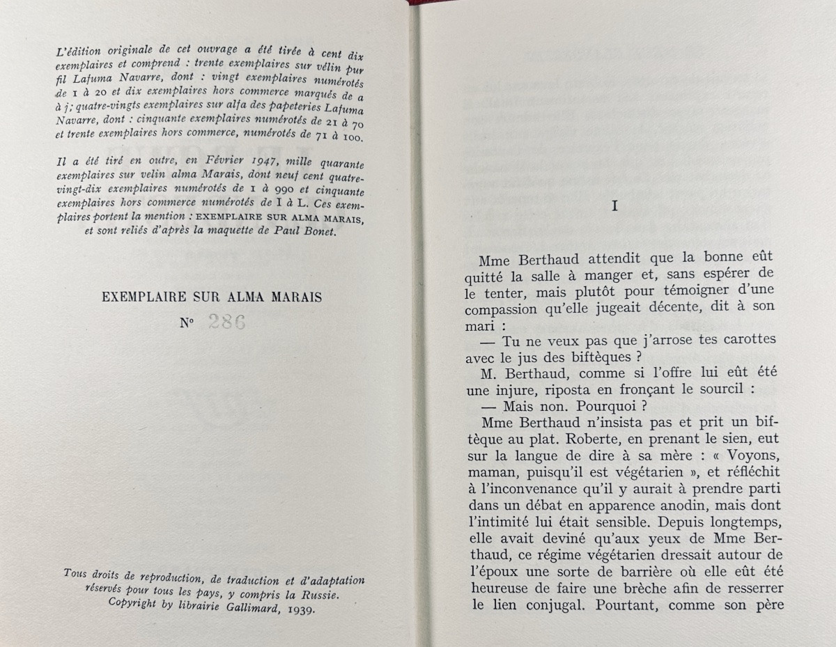 AYMÉ (Marcel) - Le boeuf clandestin. Gallimard, 1947, cartonnage de Paul Bonet, ex num.-photo-1