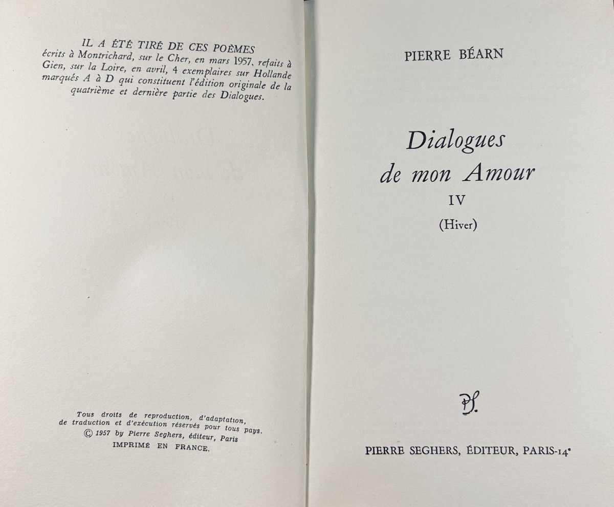 Bearn (pierre) - Dialogues Of My Love. 4 Volumes, Seghers, 1957, Paperback, Slipcase.-photo-6