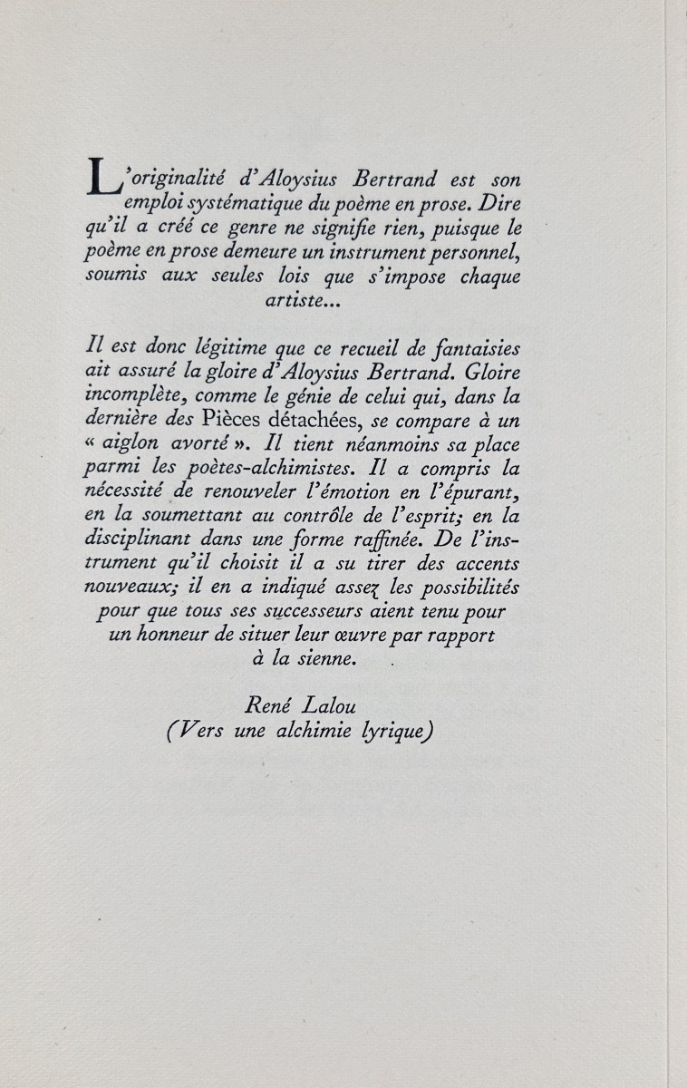 BERTRAND (Aloysius) - Gaspard de la nuit. Paris, G. L. M., 1950, exemplaire numéroté, broché.-photo-4