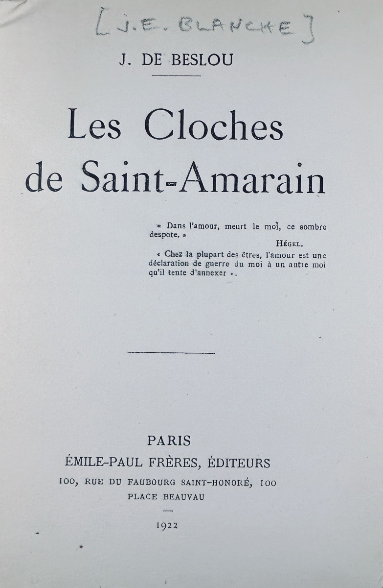 BESLOU (Jaime de) - Les cloches de Saint-Amarin. Émile-Paul Frères, 1922, édition originale.-photo-2