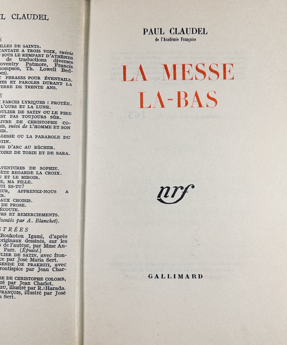 Claudel (paul) - The Mass There. Gallimard, 1947, Binding Based On The Model By Paul Bonet.-photo-1
