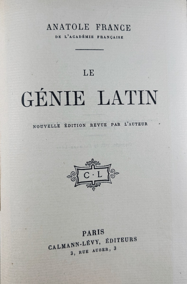 France (anatole) - The Latin Genius. Calmann Lévy, 1917, Numbered Copy On Holland Paper.-photo-2