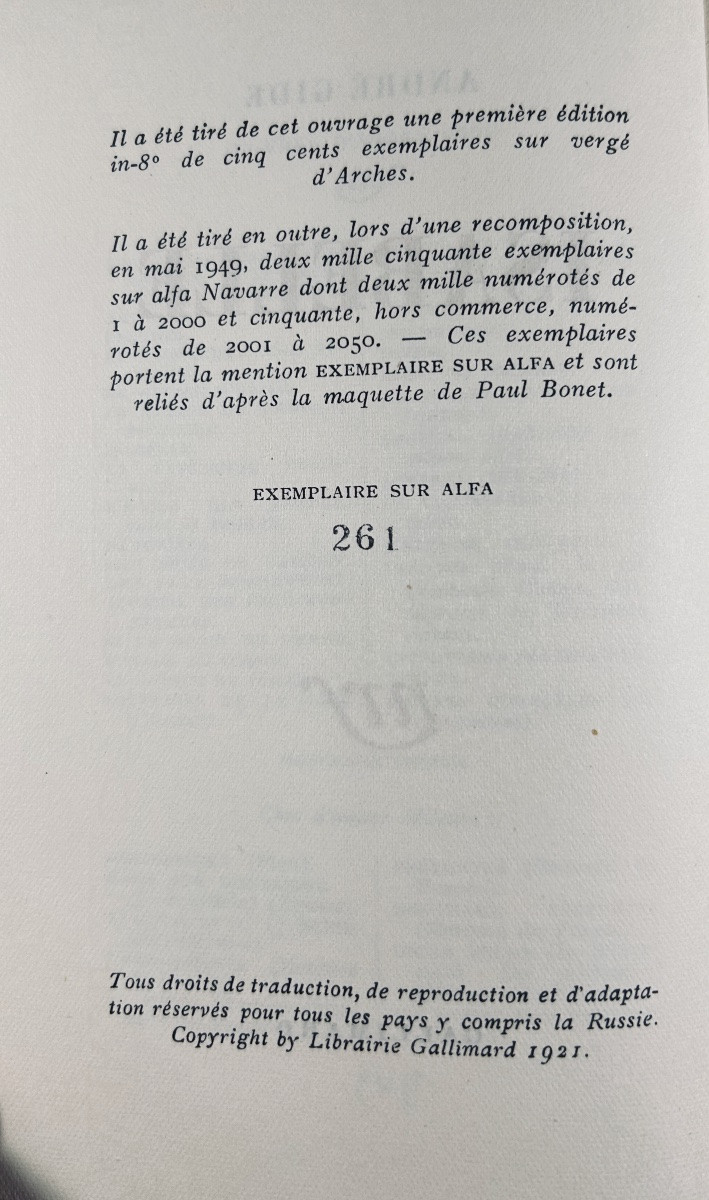 GIDE (André) - Isabelle. Gallimard, 1950 ; in-12, 157 pp., cartonnage Paul Bonet.-photo-2