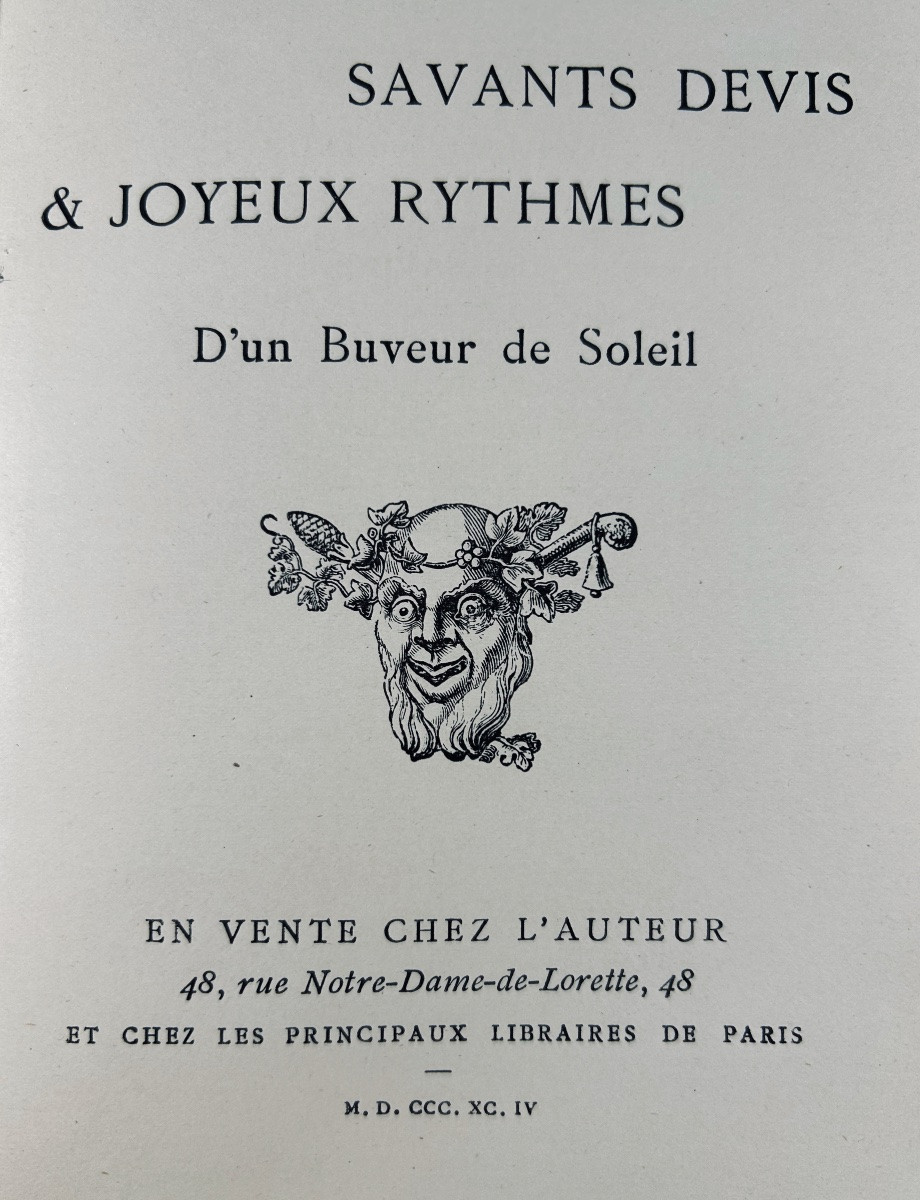 STÉPHANE (Marc) - Savants devis & joyeux rythmes d'un buveur de Soleil. Chez l'auteur, 1894.-photo-3