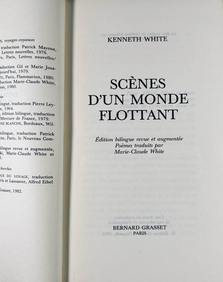 WHITE (Kenneth) - Scènes d'un monde flottant. Poèmes. Grasset, 1983, envoi de l'auteur.-photo-2