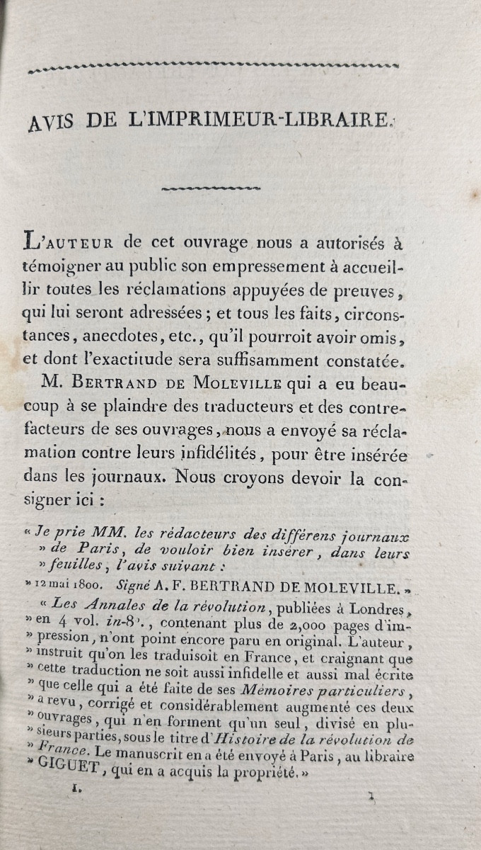 BERTRAND DE MOLLEVILLE - Histoire de la Révolution de France. Chez Giguet, 1801, reliure 19ème.-photo-3