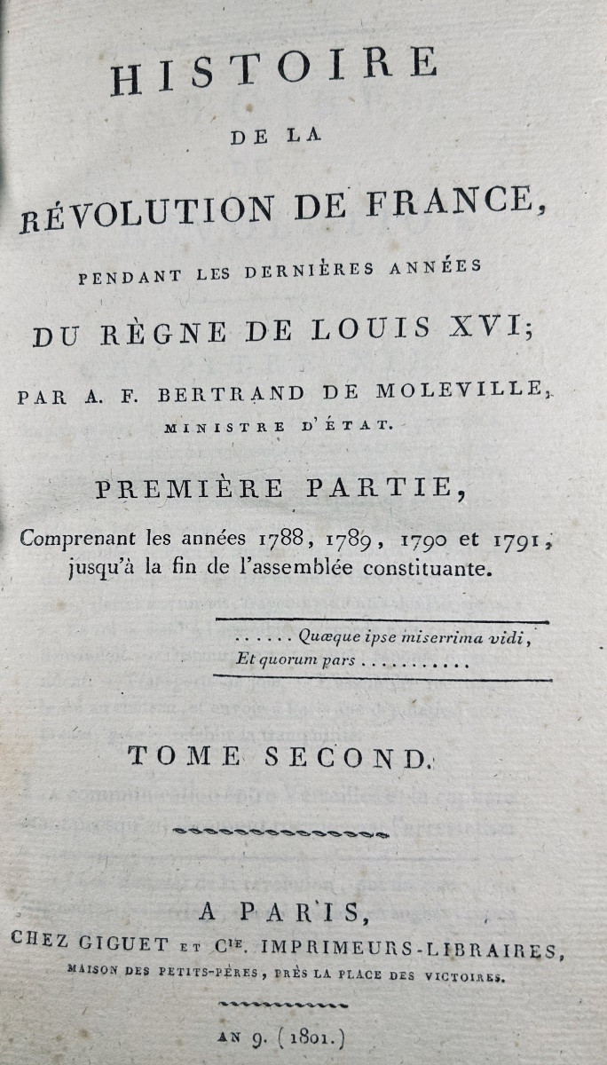 BERTRAND DE MOLLEVILLE - Histoire de la Révolution de France. Chez Giguet, 1801, reliure 19ème.-photo-3