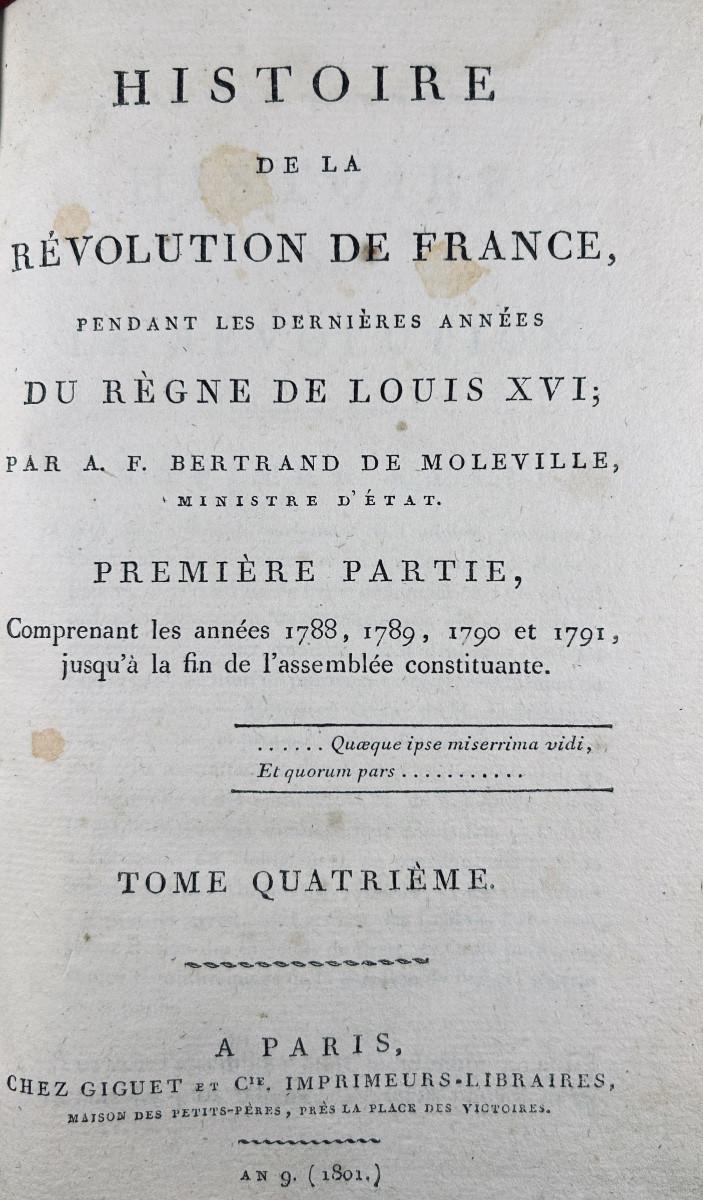 BERTRAND DE MOLLEVILLE - Histoire de la Révolution de France. Chez Giguet, 1801, reliure 19ème.-photo-6
