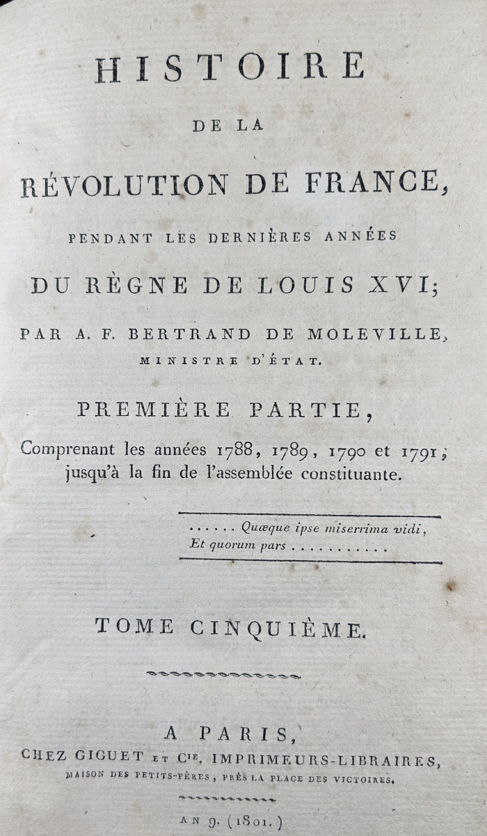 BERTRAND DE MOLLEVILLE - Histoire de la Révolution de France. Chez Giguet, 1801, reliure 19ème.-photo-7