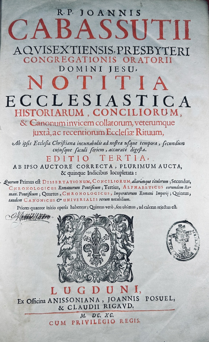 Cabassut - Notitia Ecclesiastica Historiarum, Conciliorum. Posuel, 1690, Binding With Arms.