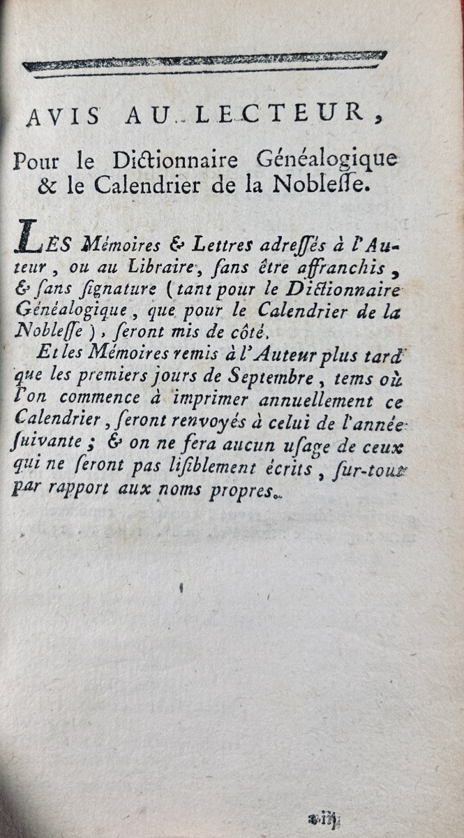 DE LA CHENAY DES BOIS - Calendrier des princes et de la noblesse de France. Duchesne, 1767.-photo-2