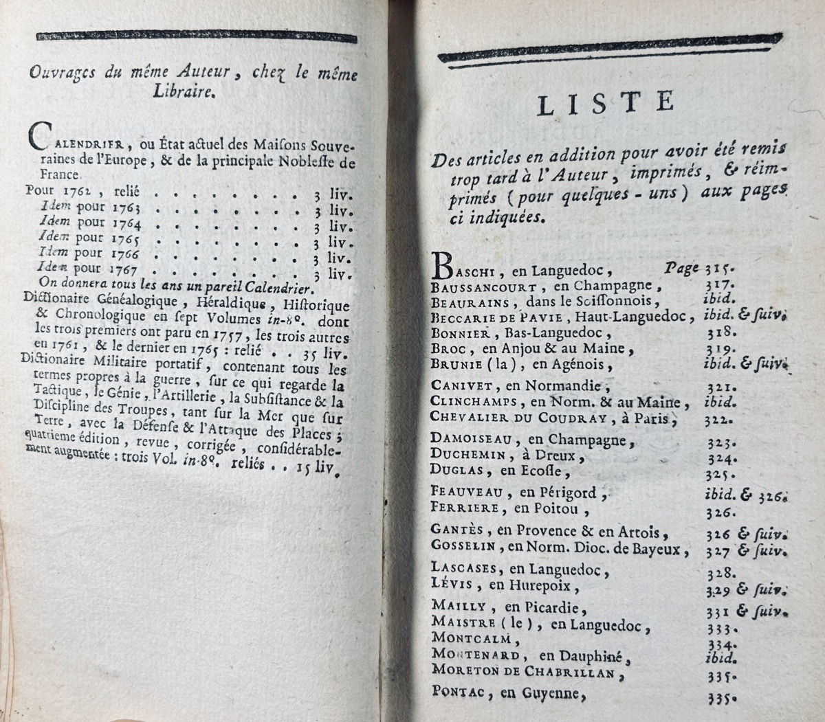 DE LA CHENAY DES BOIS - Calendrier des princes et de la noblesse de France. Duchesne, 1767.-photo-3