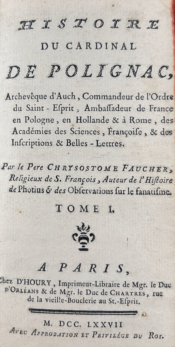 FAUCHER (Chrysostome) - Histoire du cardinal de Polignac. Chez d'Houry, 1777, reliure d'époque.-photo-2