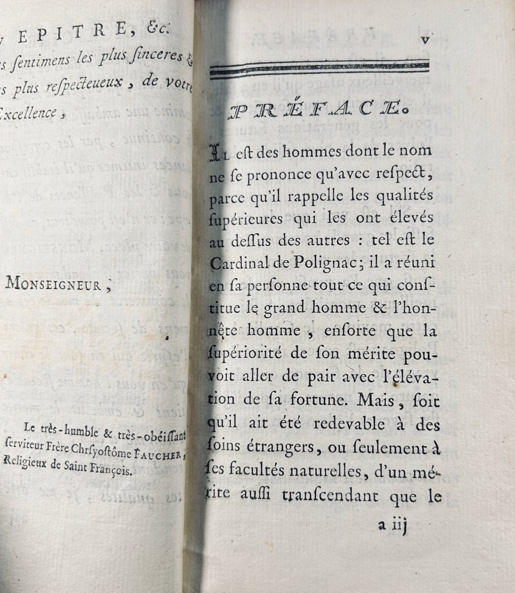 FAUCHER (Chrysostome) - Histoire du cardinal de Polignac. Chez d'Houry, 1777, reliure d'époque.-photo-3