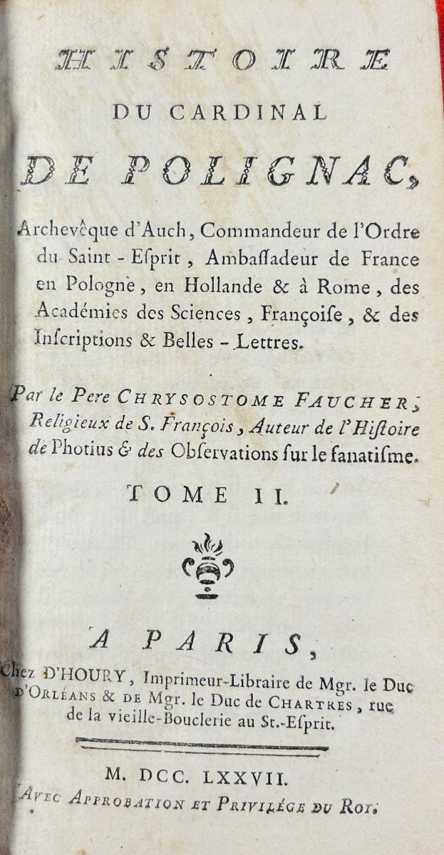 FAUCHER (Chrysostome) - Histoire du cardinal de Polignac. Chez d'Houry, 1777, reliure d'époque.-photo-4
