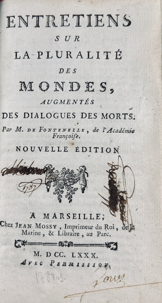 Fontenelle - Conversations On The Plurality Of Worlds. Mossy, 1780. Contemporary Full Calfskin Binding.
