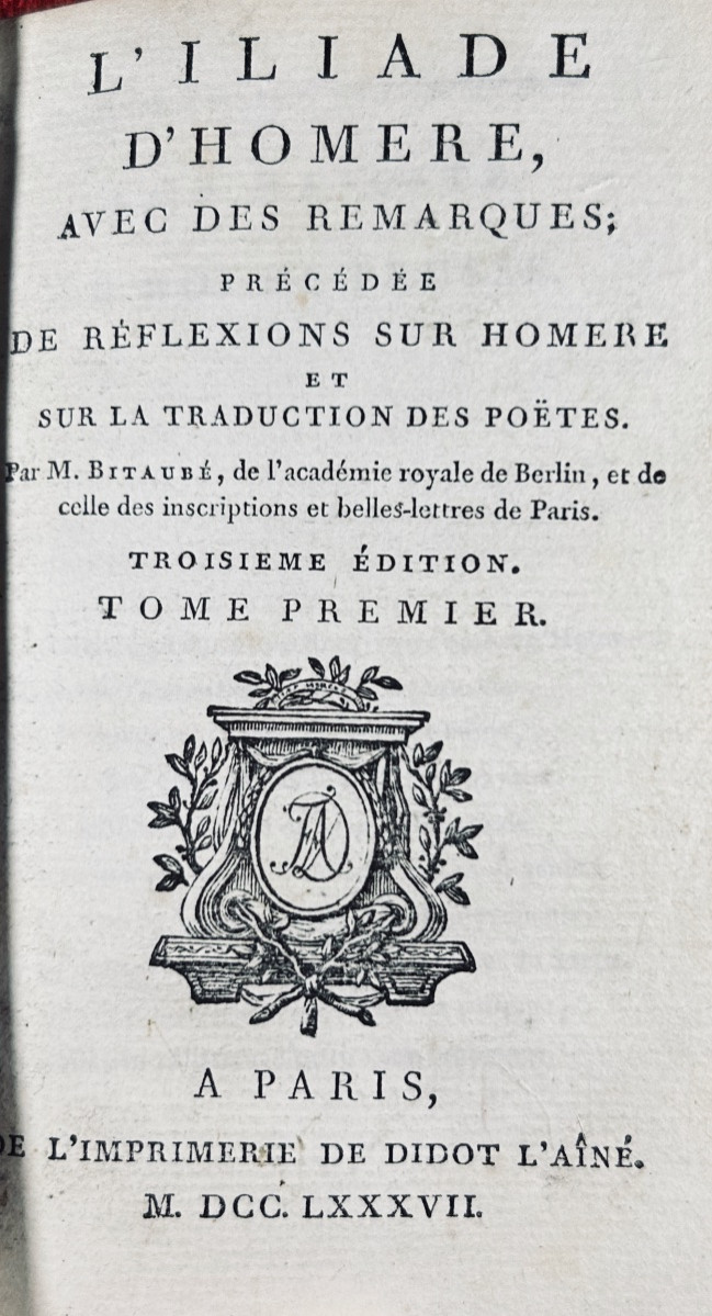 Homer - The Iliad And The Odyssey. Didot The Elder, 1787, In Period Speckled Calfskin Bindings. -photo-2
