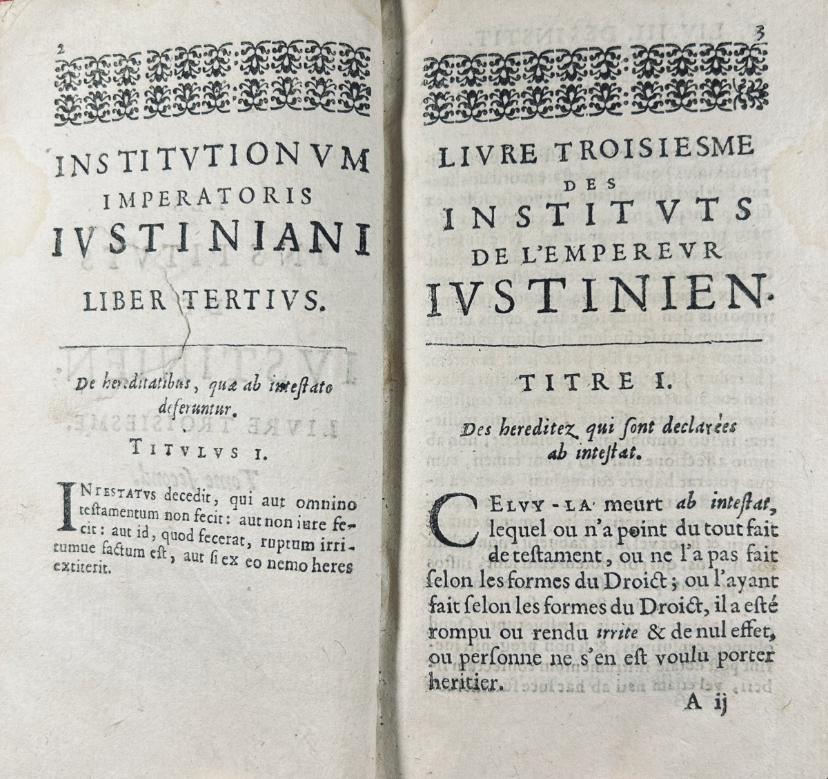 JUSTINIEN - Les quatre livres des intituts de l'empereur Justinien. 1655, reliures en vélin.-photo-4