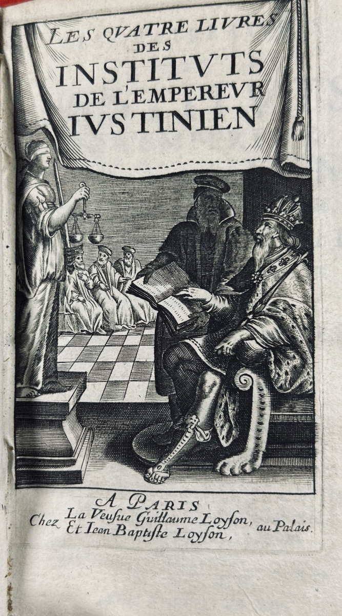 JUSTINIEN - Les quatre livres des intituts de l'empereur Justinien. 1655, reliures en vélin.