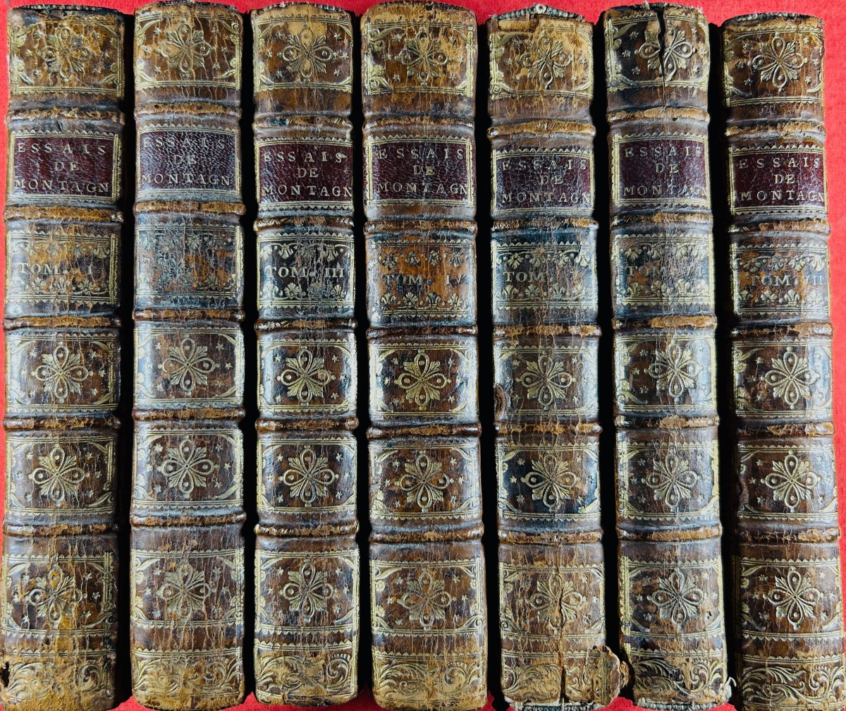 MONTAIGNE - Essais de Montaigne. Chez Nourse, 1745, reliures d'époque plein veau, dos ornés.-photo-2