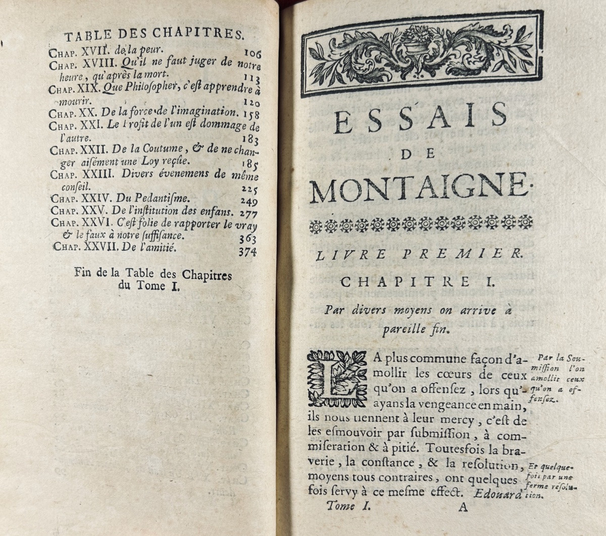 MONTAIGNE - Essais de Montaigne. Chez Nourse, 1745, reliures d'époque plein veau, dos ornés.-photo-3