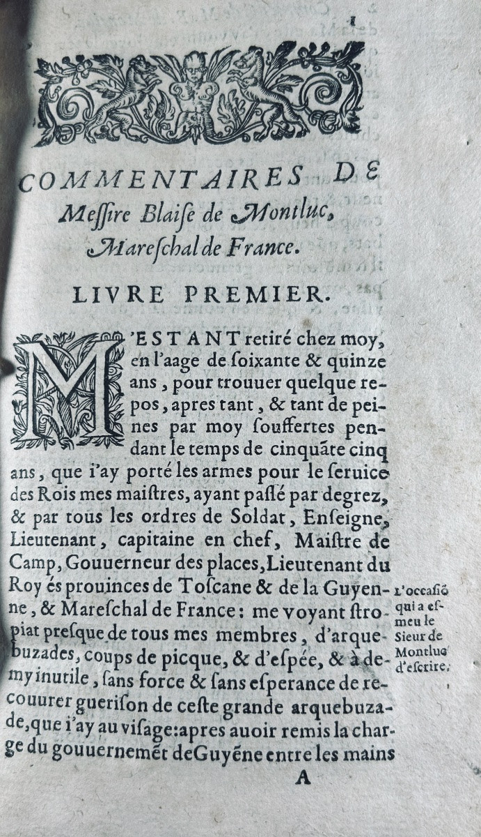 MONTLUC - Commentaires de messire Blaise de Montluc Maréchal de France. 1626, reliure en vélin.-photo-3