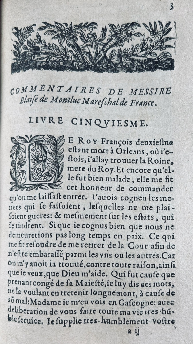 MONTLUC - Commentaires de messire Blaise de Montluc Maréchal de France. 1626, reliure en vélin.-photo-1