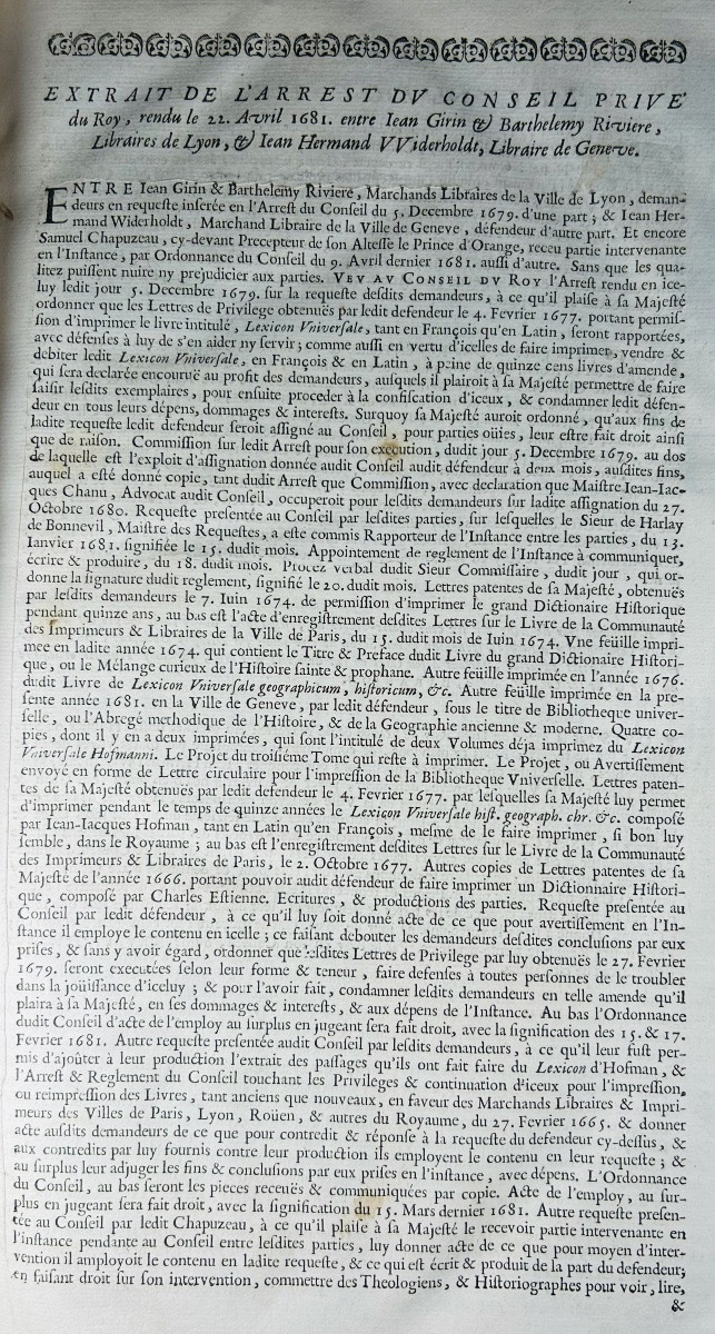 Moreri (louis) - The Great Historical Dictionary. Lyon, Chez Girin & Rivière, 1683, 2 Volumes.-photo-2