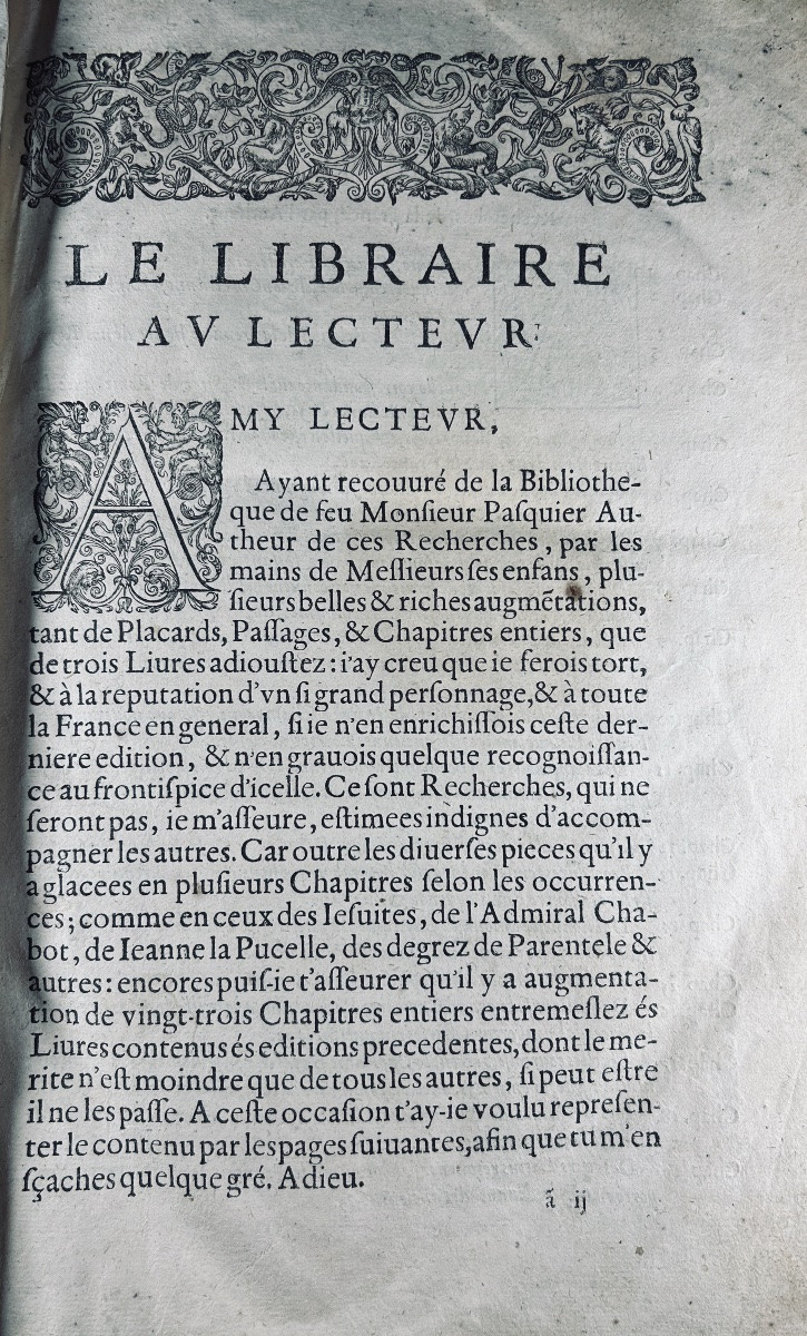 Pasquier (estienne) - Estienne Pasquier's Research Into France. At Sonnius, 1621.-photo-2
