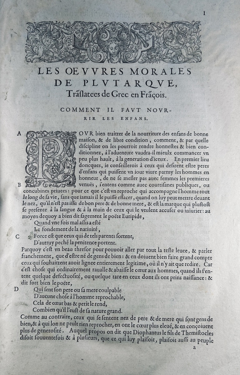 Plutarch - The Moral And Mixed Works Of Plutarch. Published By Barthélémy Macé, 1587.-photo-4