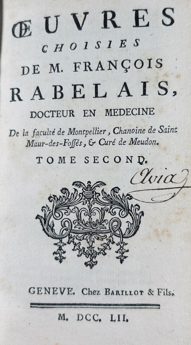 RABELAIS (François) - Oeuvres choisies de M. François Rabelais. Genève, Barillot & Fils, 1752.-photo-2