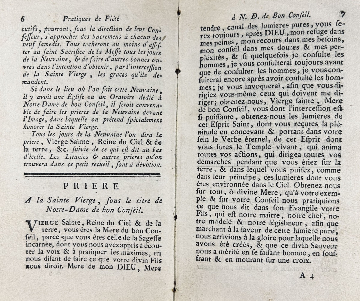 [RELIGION] - Pratiques de piété, en l'honneur de Notre-Dame de bon conseil. Strasbourg, 1779.-photo-1