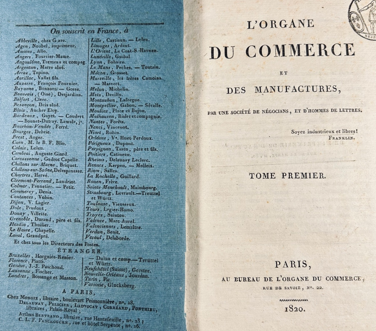 [COMMERCE] - L'organe du commerce et des manufactures. Organe et du Commerce, 1820, relié.-photo-2