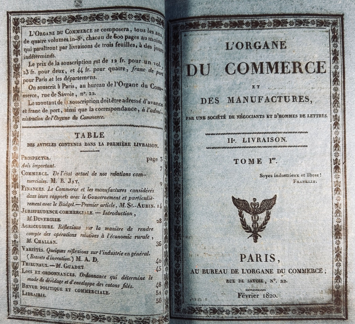 [COMMERCE] - L'organe du commerce et des manufactures. Organe et du Commerce, 1820, relié.-photo-4