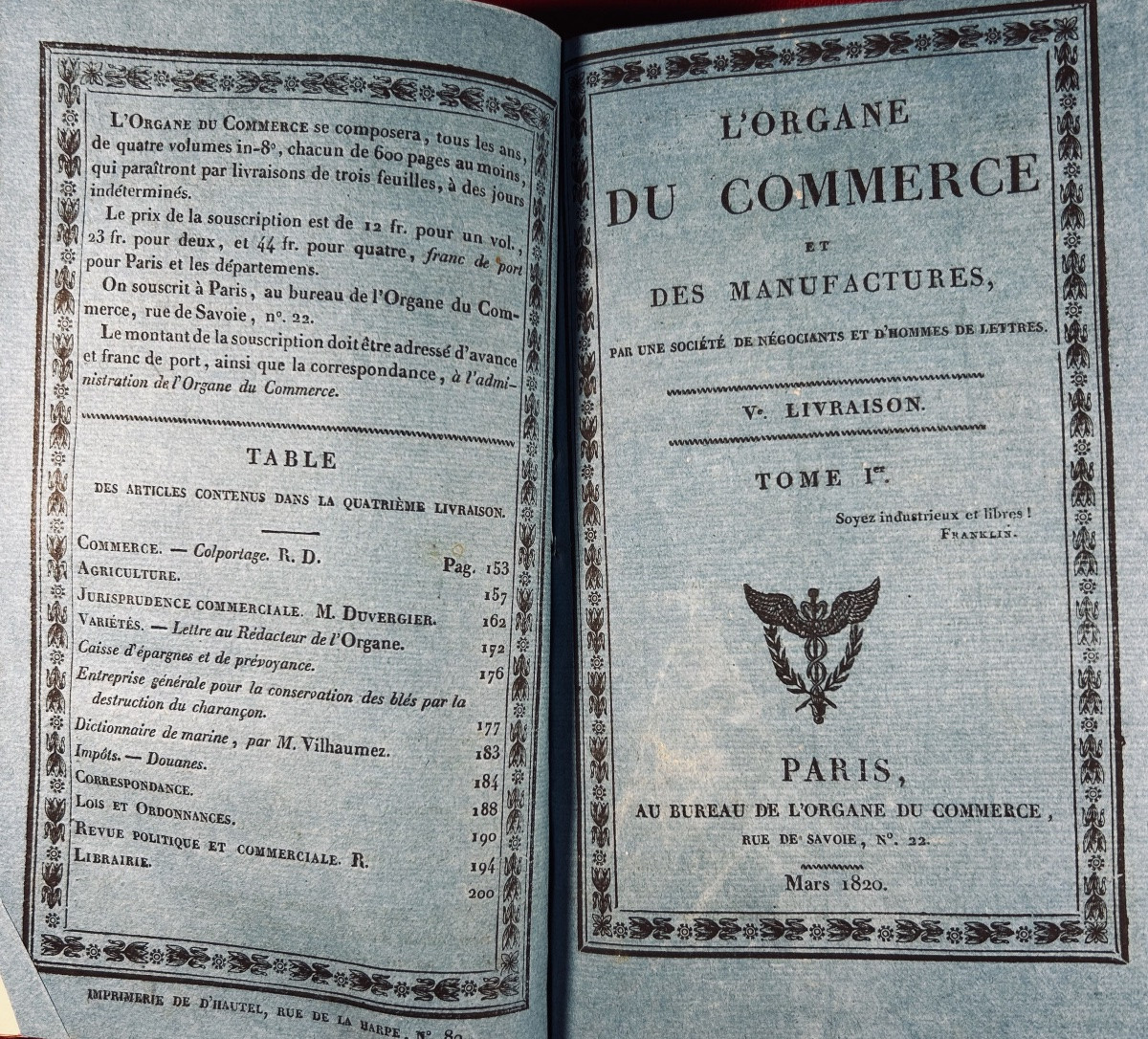 [COMMERCE] - L'organe du commerce et des manufactures. Organe et du Commerce, 1820, relié.-photo-3