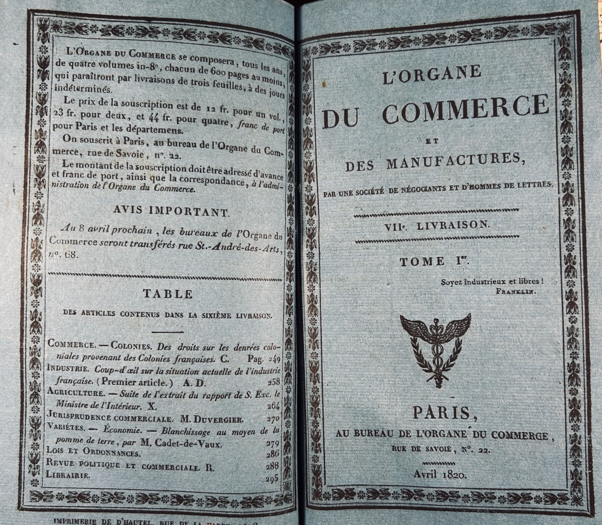 [COMMERCE] - L'organe du commerce et des manufactures. Organe et du Commerce, 1820, relié.-photo-4