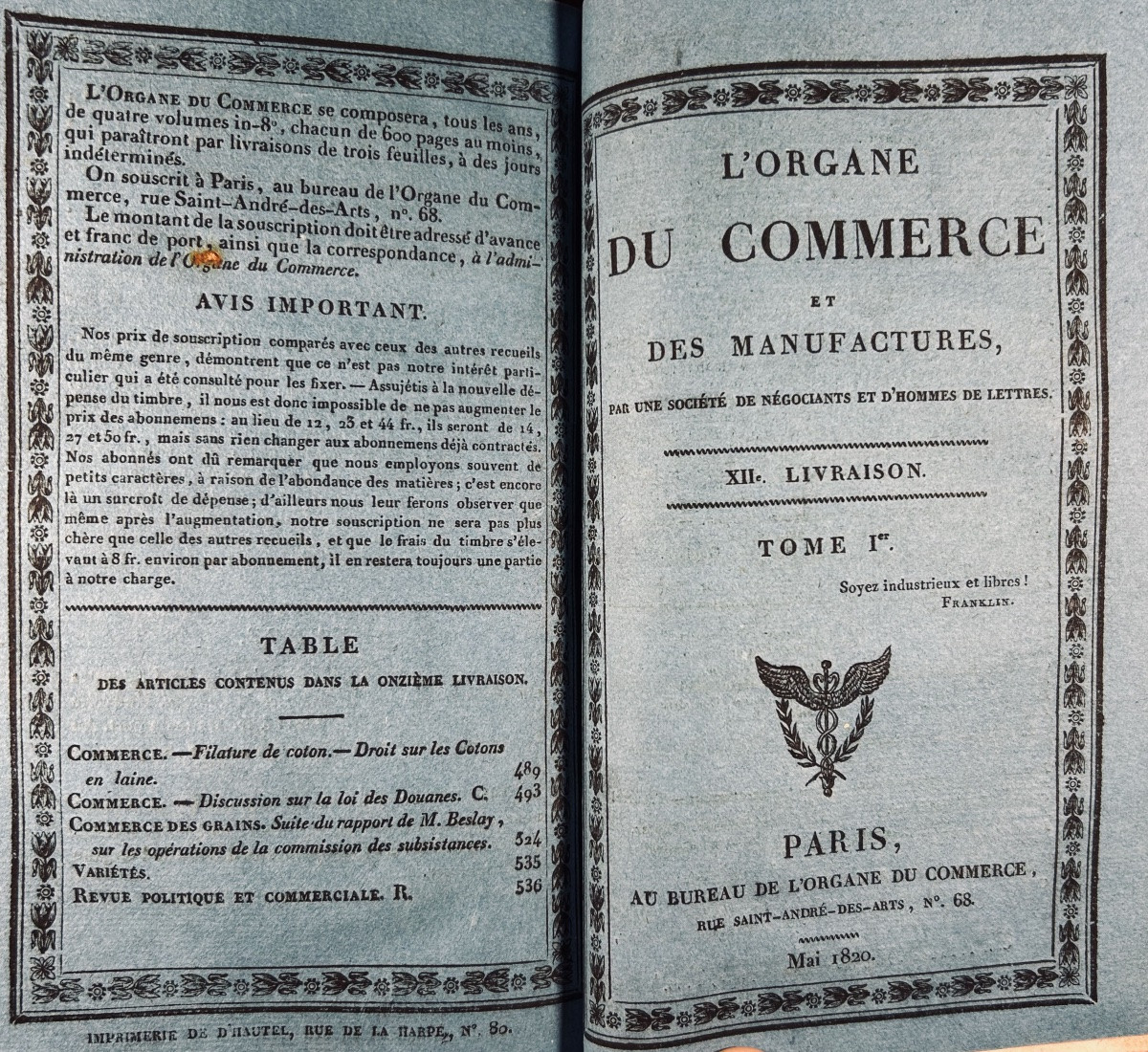 [COMMERCE] - L'organe du commerce et des manufactures. Organe et du Commerce, 1820, relié.-photo-5