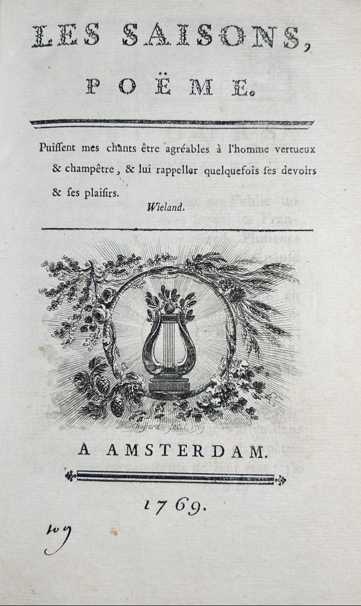 Saint-lambert - The Seasons, Poem. Amsterdam, 1769, Contemporary Marbled Full Calf Binding.-photo-2