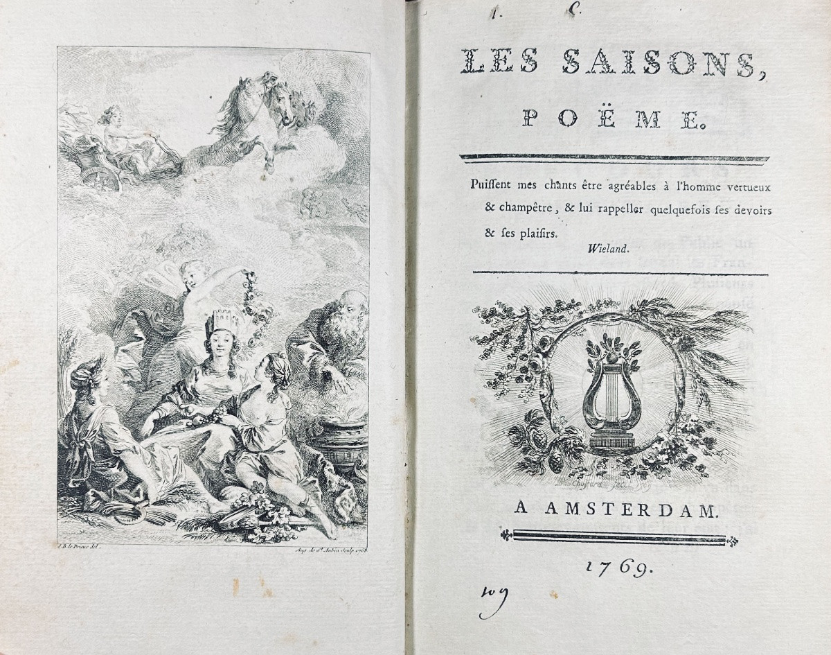 Saint-lambert - The Seasons, Poem. Amsterdam, 1769, Contemporary Marbled Full Calf Binding.-photo-3