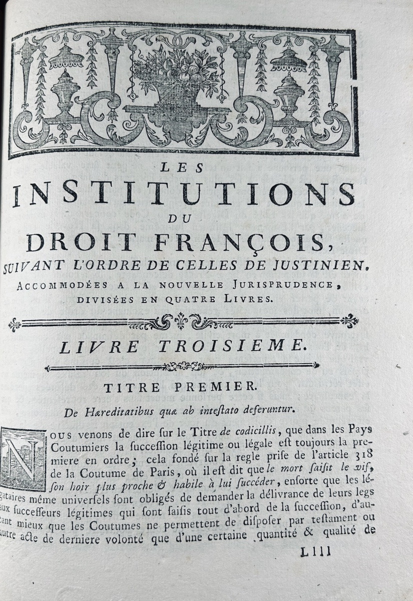 Serres (c.) - The Institutions Of French Law Following The Order Of Those Of Justinian. 1771.-photo-2