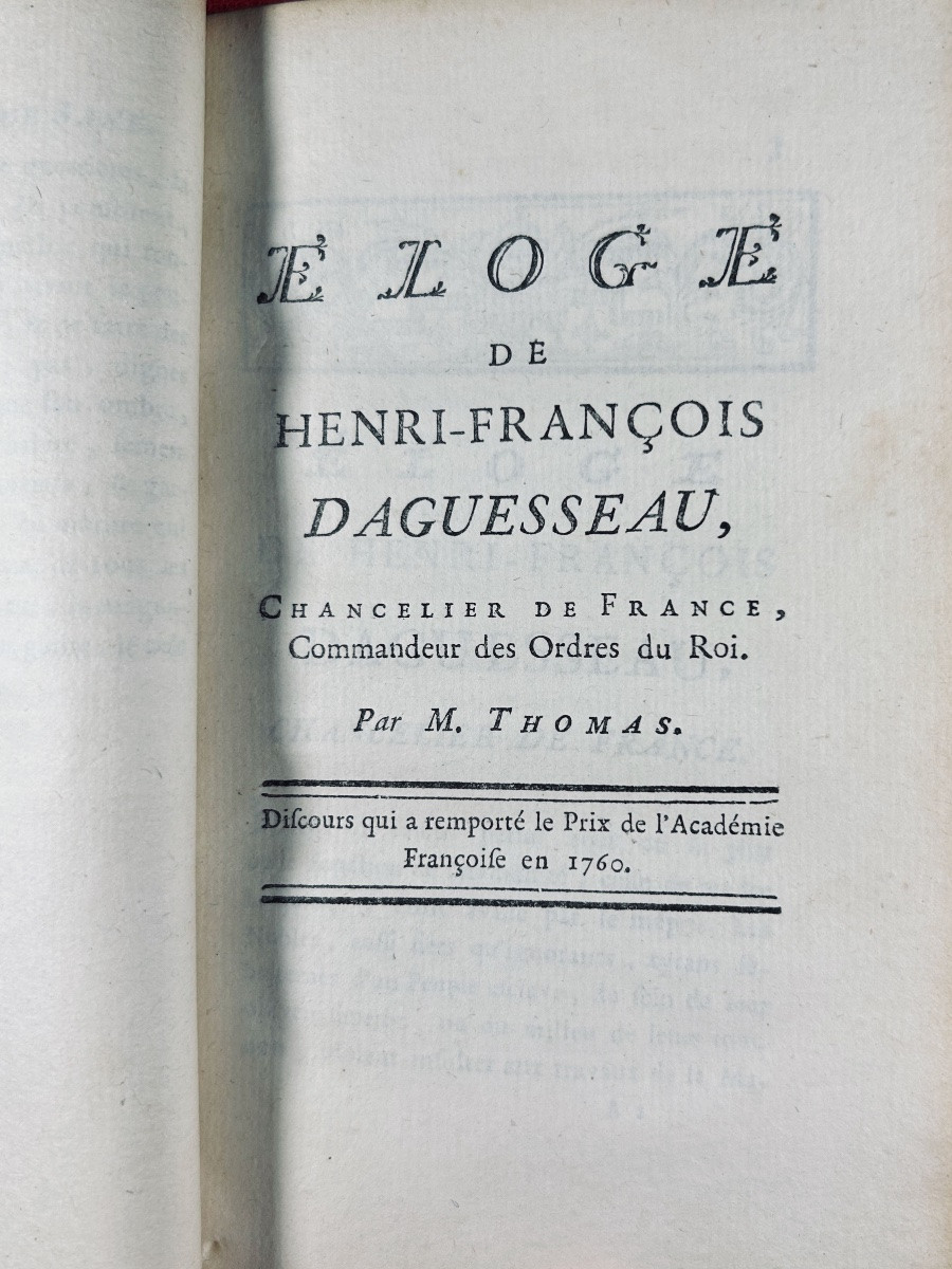 THOMAS - Oeuvres diverses de M. Thomas. Lyon, Périsse, 1767, en reliure plein veau d'époque.-photo-4